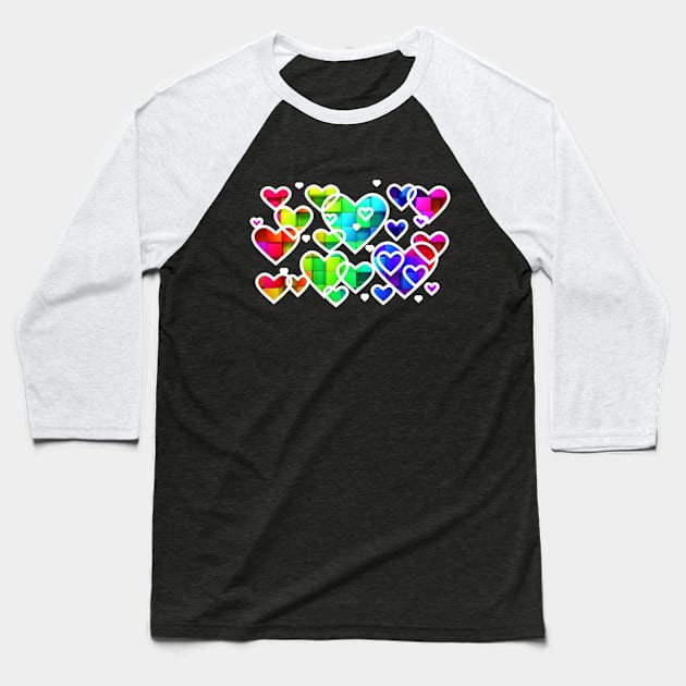 Rainbow hearts white Baseball T-Shirt by Thirrin